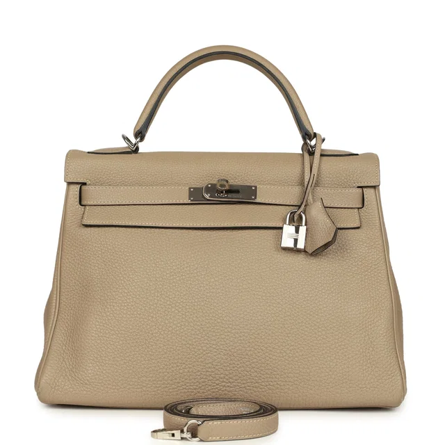 Hermès Kelly Retourne 32 Gris Tourterelle Togo Palladium Hardware in Grey Togo leather from Madison Avenue Couture