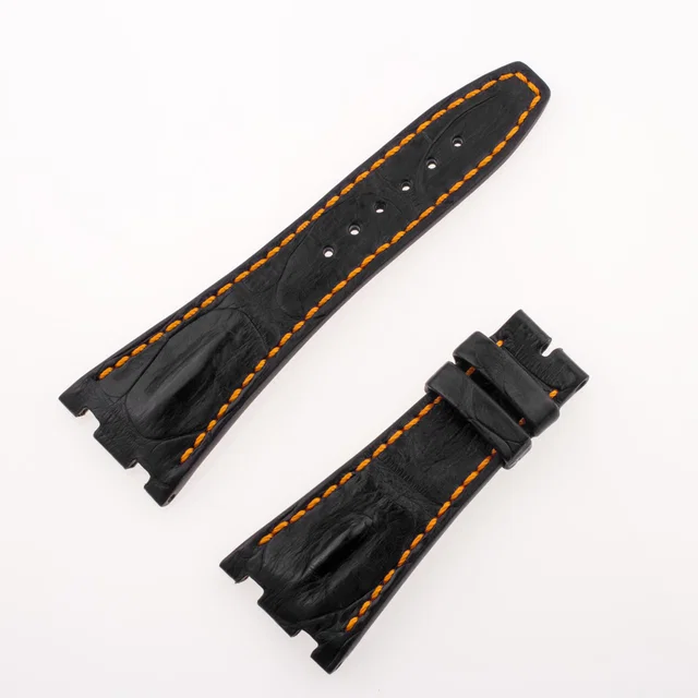 Audemars Piguet hornback watch strap with orange stitching 28x18 mm in Orange Crocodile from Gray And Sons