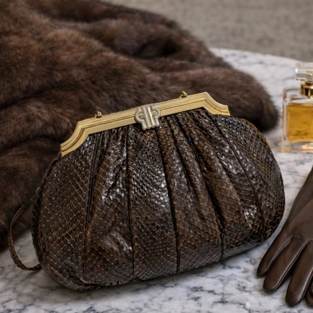 Judith Leiber Vintage Brown Snakeskin Clutch Shoulder Bag Gold Frame Evening in gold|brown|red from Poshmark, photo 1 of 1