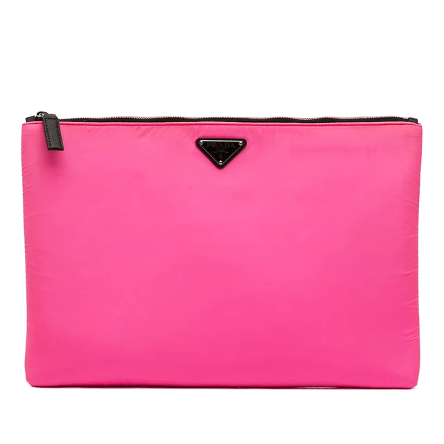 Pink Prada Tessuto Padded Zip Clutch in Pink Nylon from Designer Revival