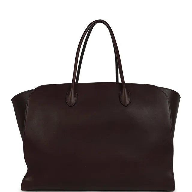 The Row Marlo 17 Tote Bag Chestnut Saddle Leather Silver Hardware in Leather from Madison Avenue Couture