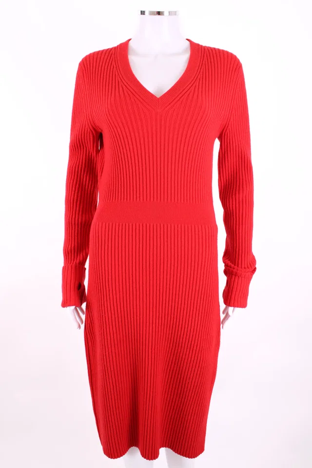 Fendi L/S Rib Knit Jumper Dress Red in Red from Luxury Promise