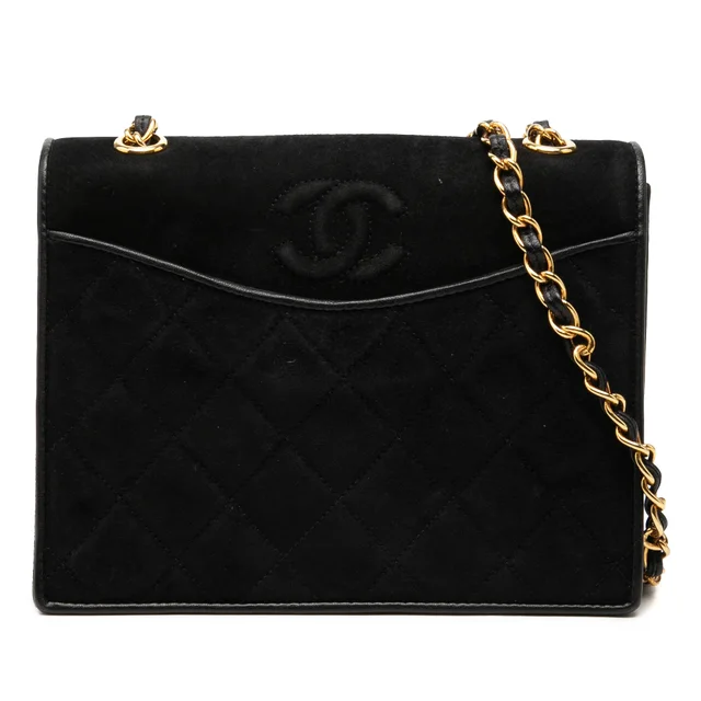 Black Chanel Small CC Quilted Suede Chain Crossbody in Black Suede from Designer Revival