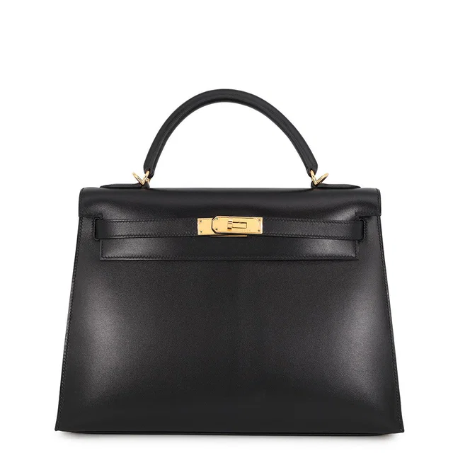 Hermès Kelly Sellier Black Box Calf Leather Size 32 in Black Box leather from GALLERY RARE