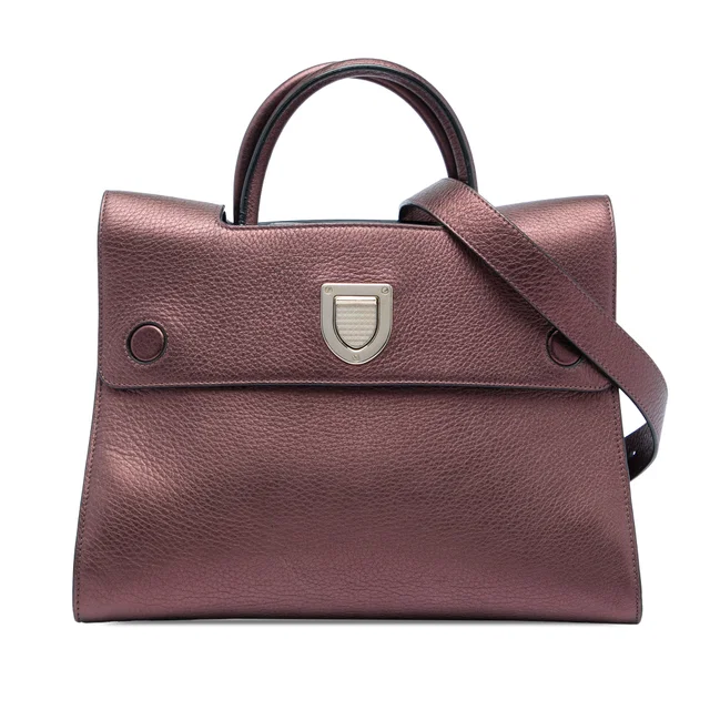 Red Dior Medium Metallic Grained Calfskin Diorever Satchel in Red Caviar leather from Designer Revival
