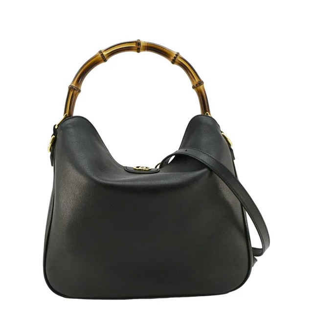 Gucci Diana Medium Leather Top Handle Shoulder Bag Black 746124 in Black Leather from Dallas Designer Handbags