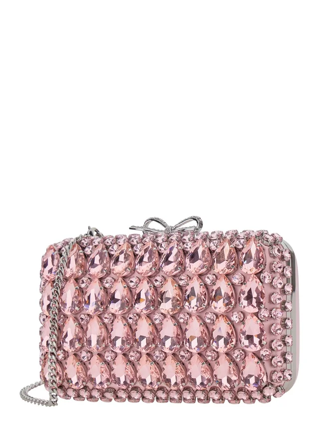 SELF-PORTRAIT "PINK SATIN CRYSTAL CLUTCH BAG" Pink Clutch Bag with crystals on the front in satin for women in Pink, photo 4 of 10 from Gaudenzi Boutique
