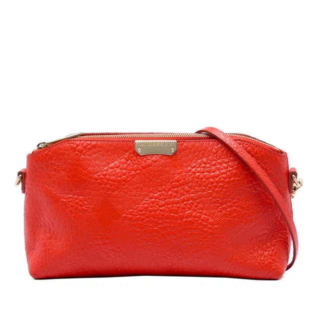 Red Burberry Small Grain Check Embossed Leather Chichester Crossbody in Red Leather from Designer Revival