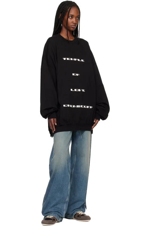 Rick Owens DRKSHDW Black Temple Hun Crewneck Sweatshirt, photo 4 of 4 from SSENSE