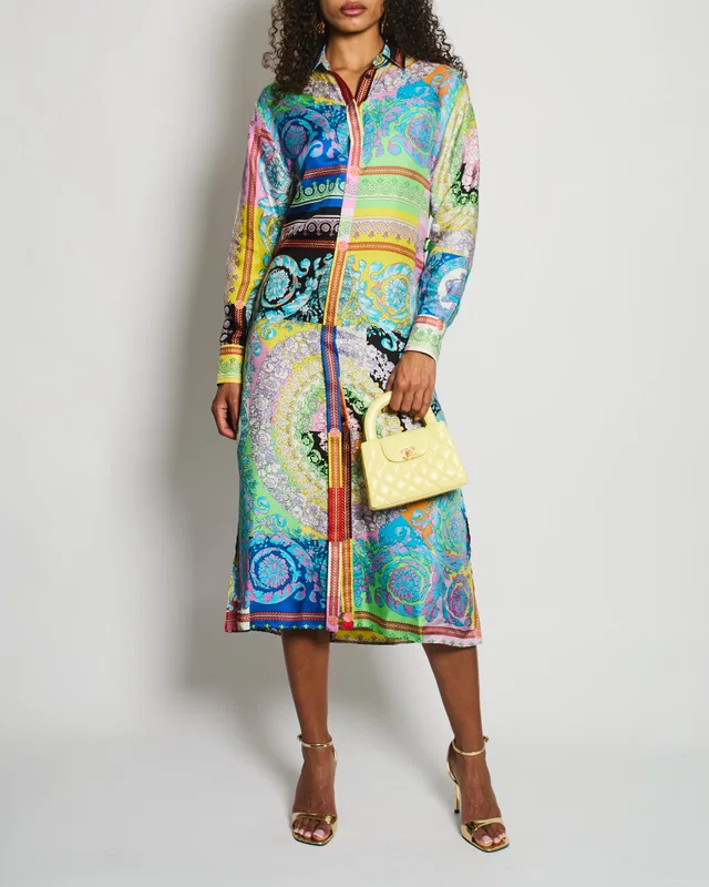 Versace Multicolour Long Sleeve Floral Printed Maxi Dress Size IT 42 (UK 10) in Multicolor Silk from Sellier