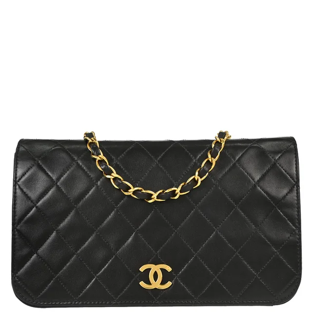 Chanel 1997-1999 Black Lambskin Pushlock Small Full Flap Shoulder Bag in Black Lambskin from AMORE Vintage Tokyo