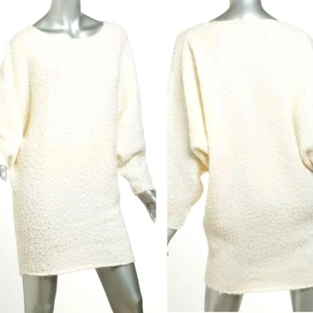 Chloé Knit Sweater Tunic/Dress Dot Textured Batwing Sleeve Roll Hem Neck Sz Xl in white Cashmere from Poshmark
