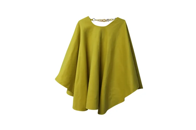Ermanno Scervino Wide Sleeve Cape-Coat in Yellow Wool in Yellow, photo 5 of 6 from ShopSimon