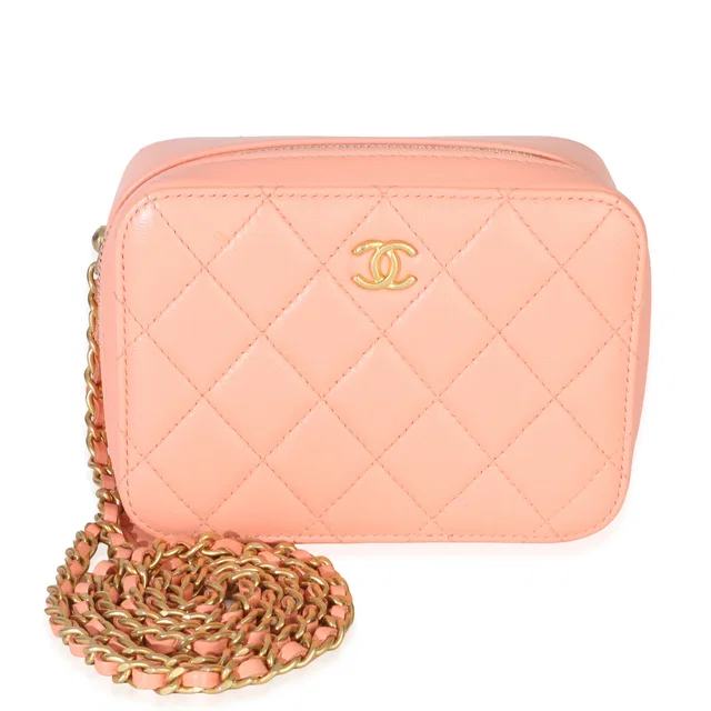 Chanel Coral Quilted Lambskin Pearl Crush Camera Vanity Case in Lambskin from myGemma