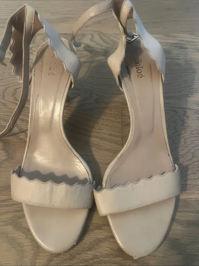 Chloé Chlo Scalloped Strap Heeled Sandals In Nude in brown|neutral Leather from Poshmark