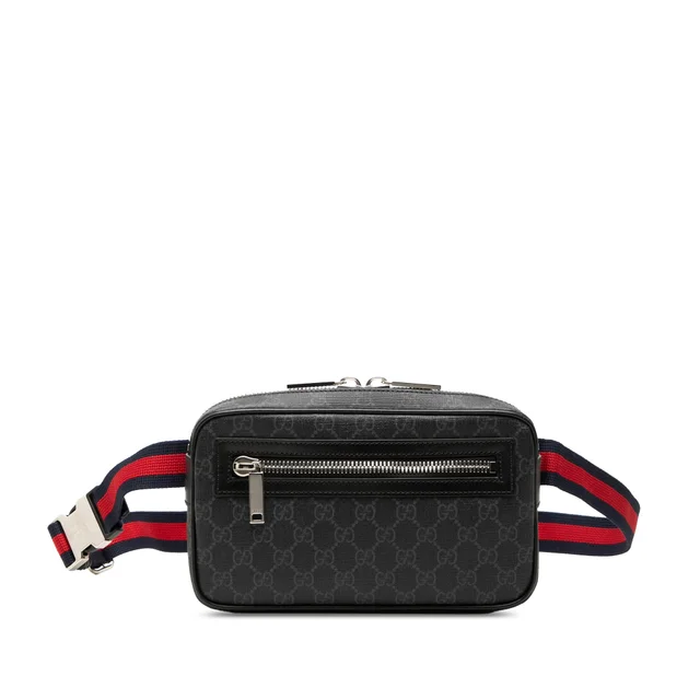 Black Gucci GG Supreme Web Belt Bag in Black Coated canvas from Designer Revival
