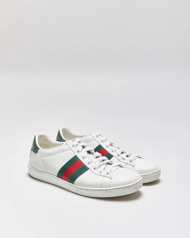 2022 Gucci Ace Women's Croc Web Leather Low Trainers - UK2 in Crocodile from Rokit Vintage