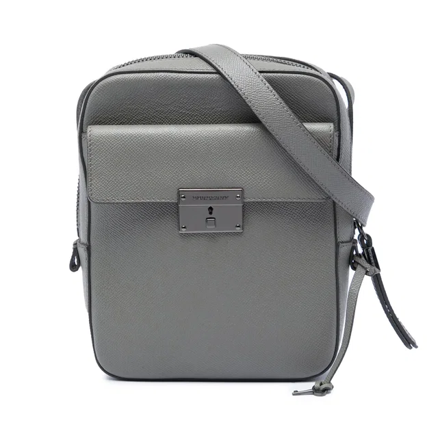 Gray Burberry Small Grained Calfskin Shaldon Crossbody in Grey Caviar leather from Designer Revival