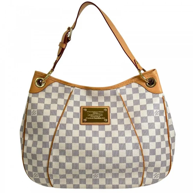 Louis Vuitton Shoulder Bag Galleria PM Damier Azur Canvas White Gold in White Canvas from The Reluxe