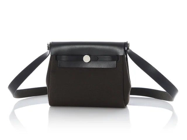 Hermès Mini Dark Bronze Military Toile and Noir Vache Hunter Herbag Zip in Black Canvas from Ann's Fabulous Finds, photo 2 of 10