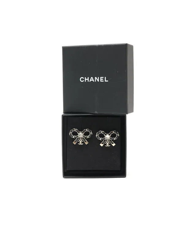Chanel Rhinestone CC Ribbon Earrings in Leather from A Retro Tale, photo 2 of 4