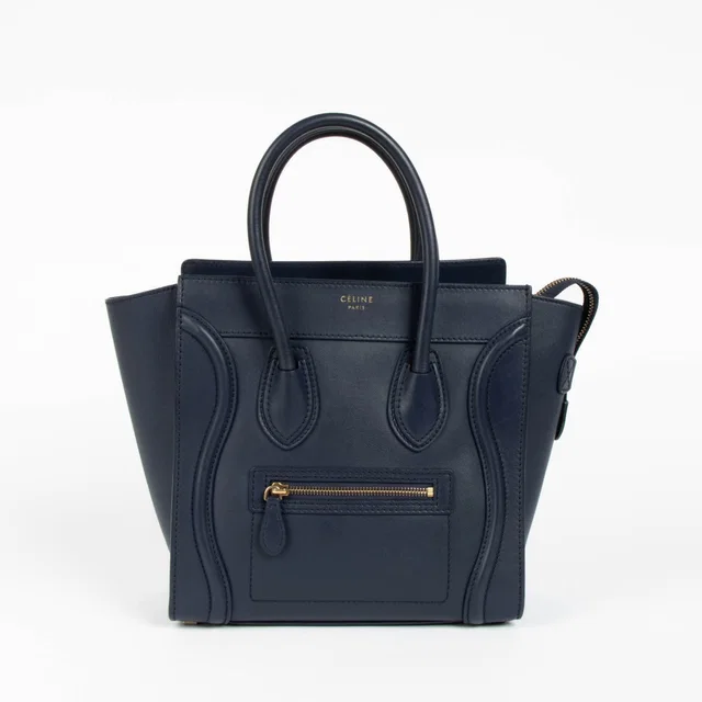 Celine Navy Micro Luggage Bag Top Handle Bag in Navy Leather from Labellov