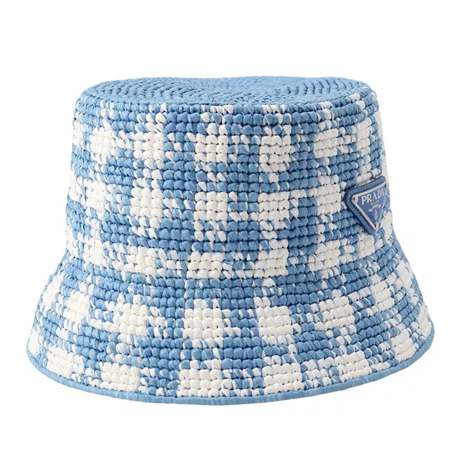 Prada Bucket hat Size S Blue/White1HC137 Raffia in Blue Raffia from GALLERY RARE