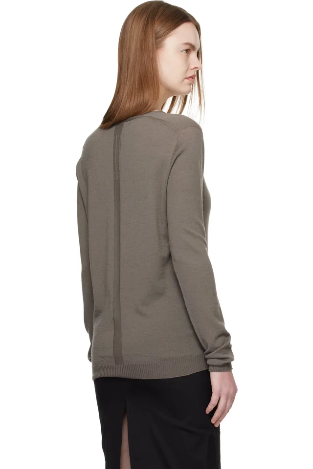 Rick Owens Gray Temple V Neck Pull Sweater, photo 3 of 4 from SSENSE
