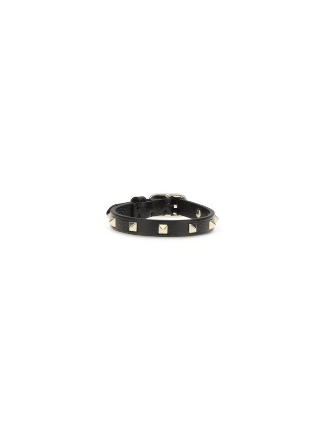 Valentino Garavani Rockstud Bracelet — Black Calf Leather Bos Taurus Bracelets in Black Calfskin from HEWI