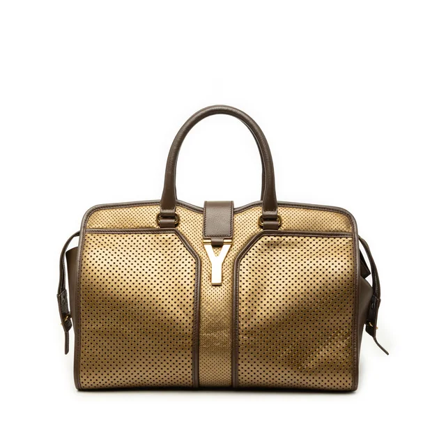 Gold Saint Laurent Medium Perforated Metallic Leather Cabas Chyc Tote in Gold Leather from Designer Revival, photo 1 of 1