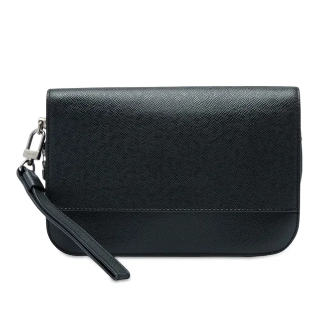 Black Louis Vuitton Taiga Pochette Baikal Clutch Bag in Black Leather from Designer Revival