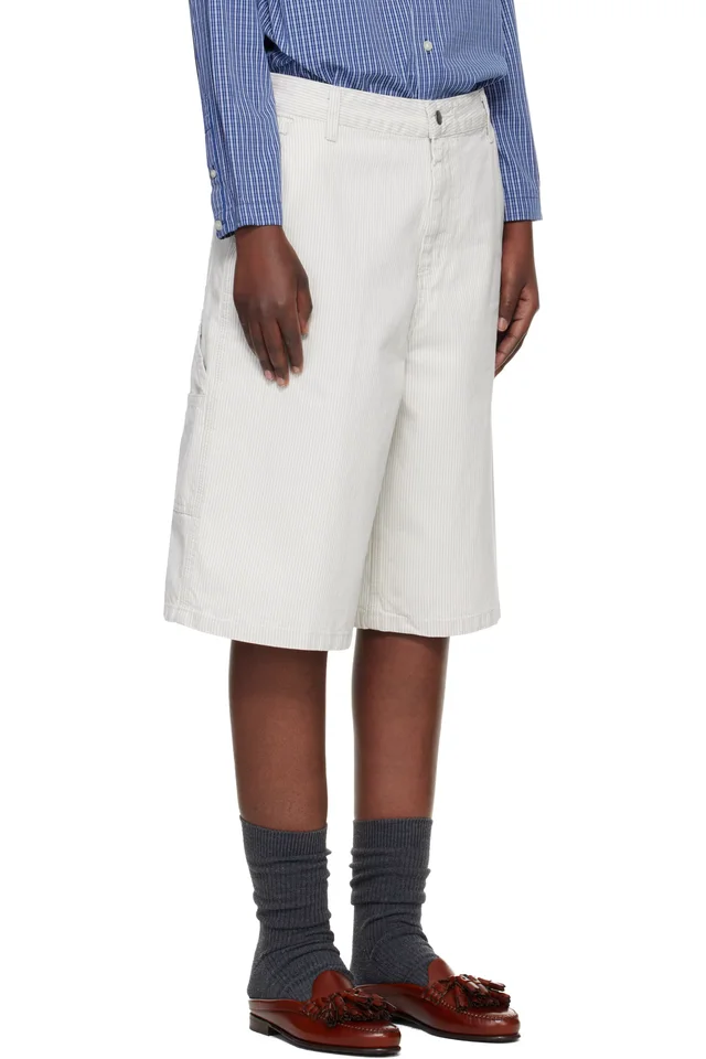 Carhartt Work In Progress Off-White Mercer Stripe Denim Shorts, photo 2 of 4 from SSENSE