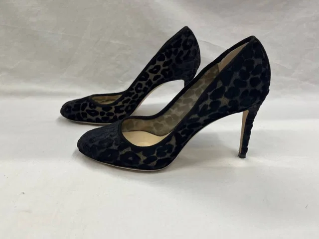 Jimmy Choo 'Bridget 85' Leopard Devore Stiletto Heels in Black Leather from Oxfam Online Shop
