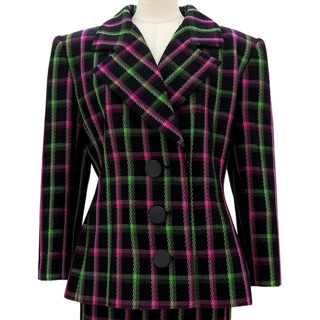 Givenchy Check Pattern Set-up - Black/Pink/Green in Black Wool from VINTAGE QOO TOKYO, photo 2 of 2