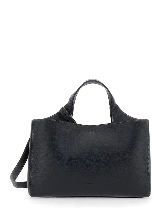 Tod's Calf Leather With T Plate Top Handle Bag — Black in Black Calfskin from HEWI