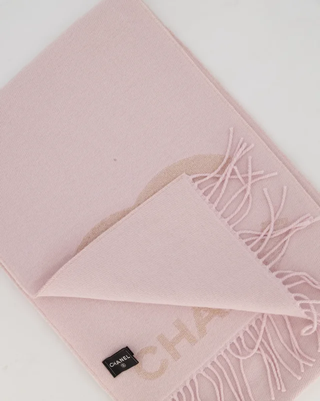 Chanel Baby Pink Fringe Scarf with Glitter CC Logo in Pink Cashmere from Sellier, photo 3 of 5