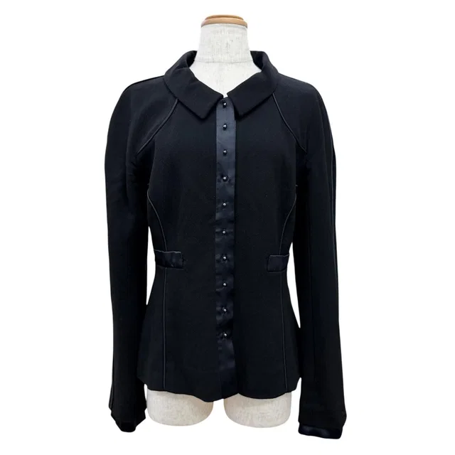 Chanel Vintage 02A Wool Silk CC Logo Piping Jacket Black Navy 40 in Black Silk from The Reluxe