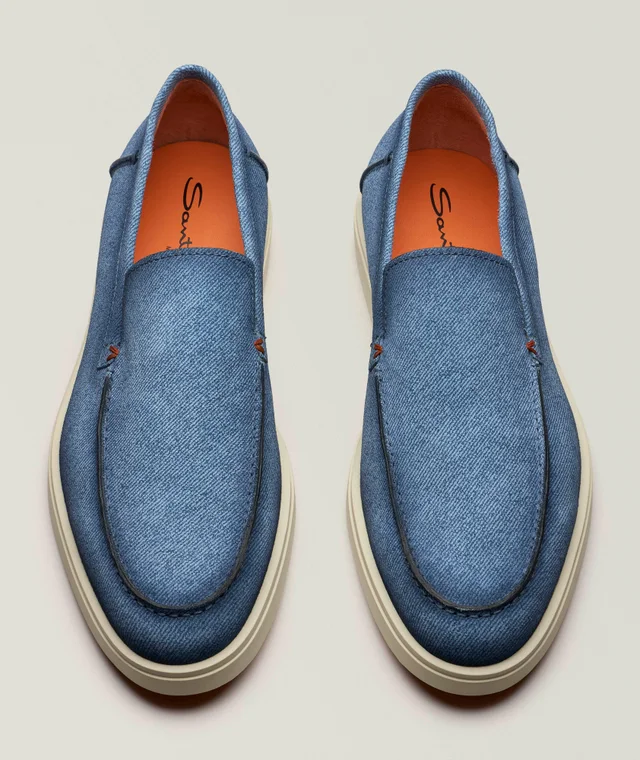 Santoni Botanist Denim Effect Suede Loafers in Blue Suede & Nubuck, photo 2 of 5 from Harry Rosen
