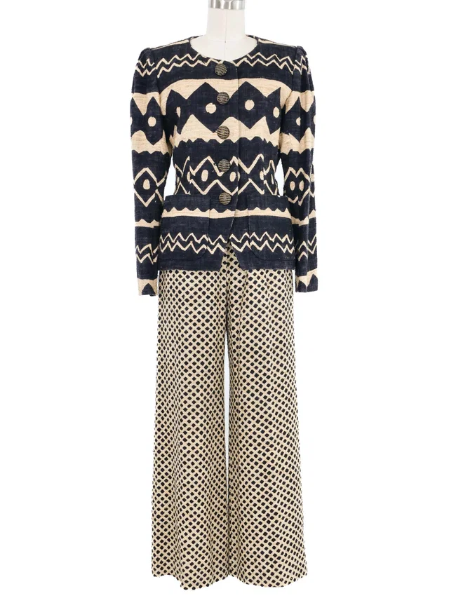 Saint Laurent Printed Mudcloth Pant Suit in Multicolor from Arcade Vintage
