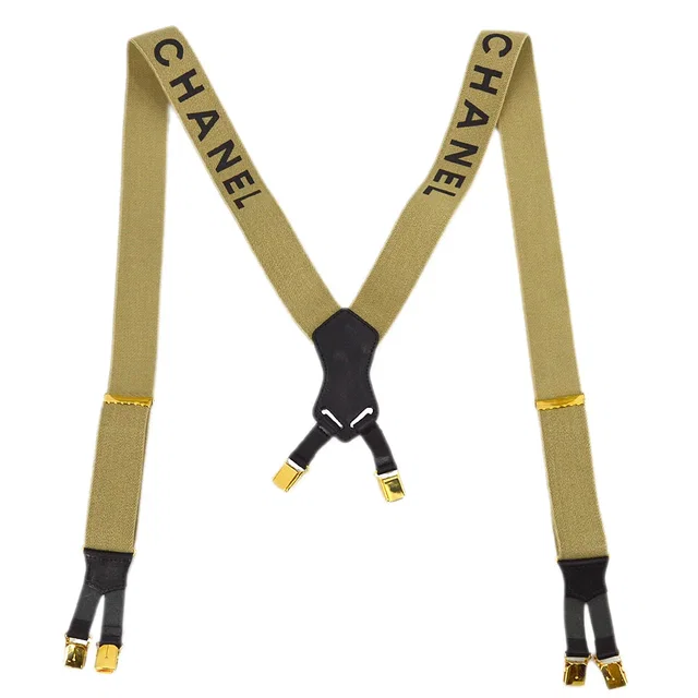 Chanel Beige Suspenders Small Good in Beige Canvas from AMORE Vintage Tokyo