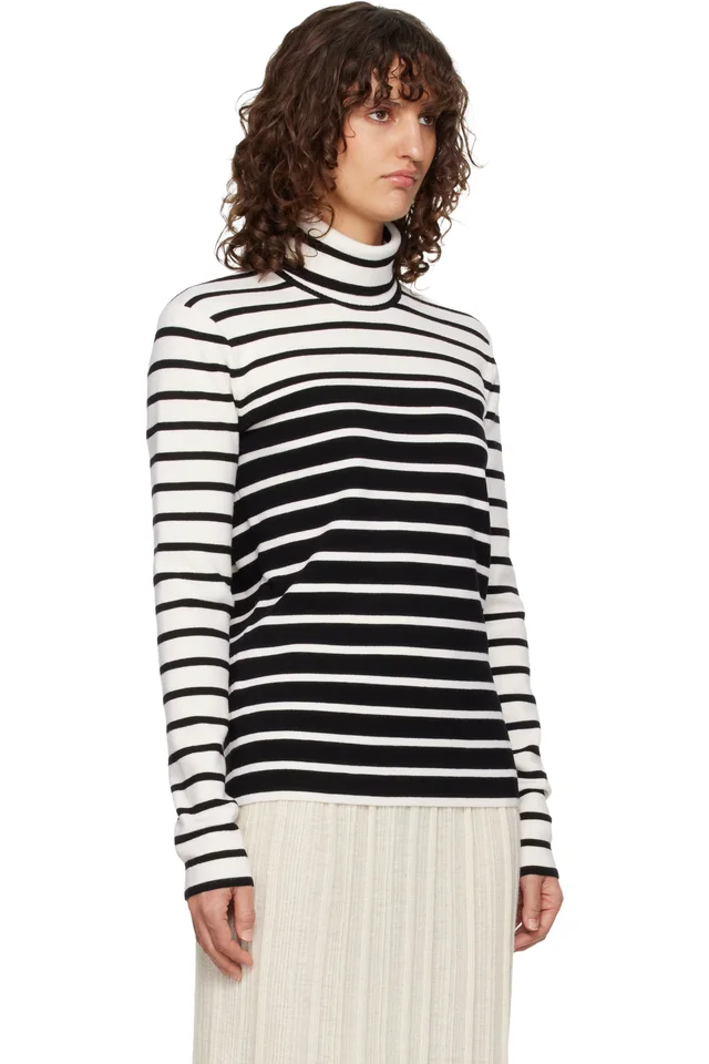 TOTEME White & Black Striped Turtleneck, photo 2 of 4 from SSENSE