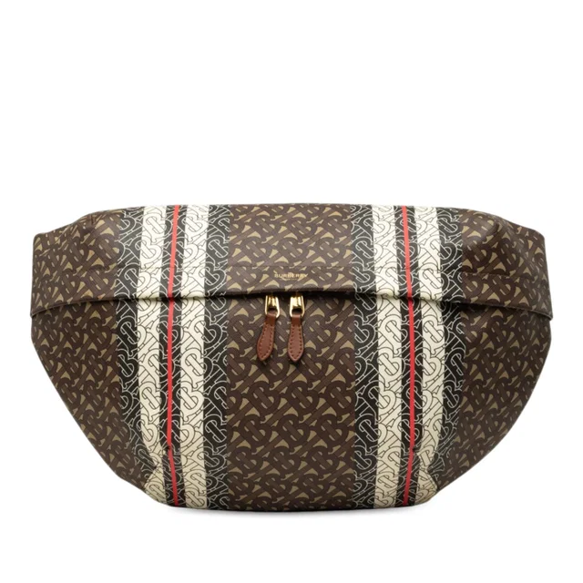 Brown Burberry Extra Large TB Monogram E-Canvas Stripe Belt Bag in Brown Canvas from Designer Revival