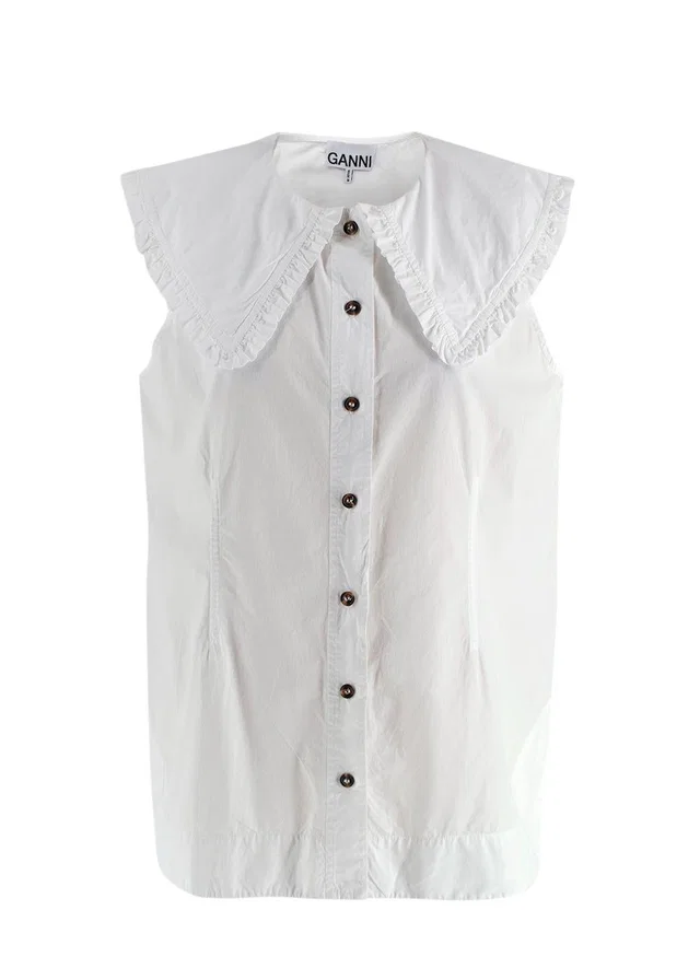 GANNI White Sleeveless Shirt with Oversized Frill Collar in White from HEWI