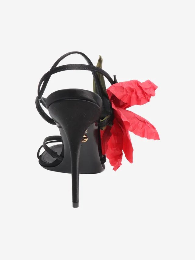 Dolce & Gabbana Black flower detail satin heels - size EU 38 in Black Satin from Sign of the Times, photo 2 of 2