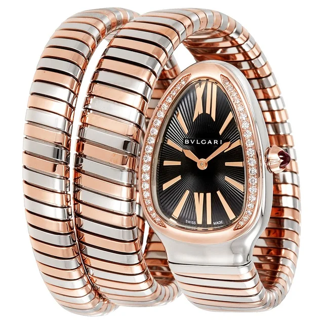 Bvlgari Serpenti Tubogas Diamond Black Opaline with Guilloche Soleil treatment Dial Ladies Watch 102099 in pink|silver|gold|gray|black from Jomashop.com