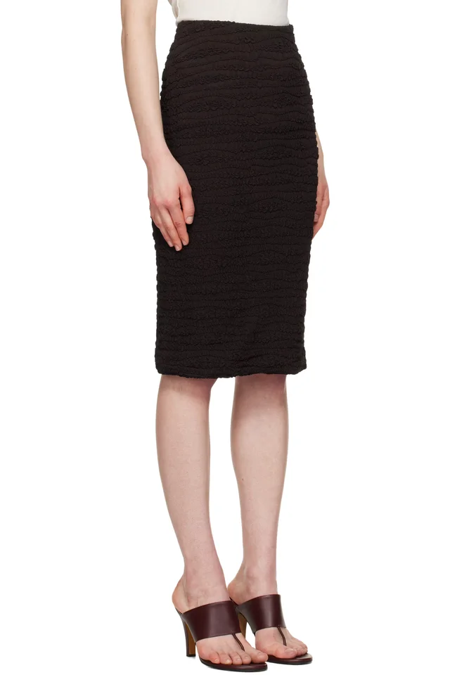 Jil Sander Brown Shirring Midi Skirt, photo 2 of 4 from SSENSE
