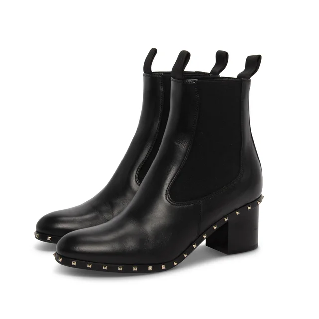Valentino Garavani Rockstud Beatle Boots 37.5 in Black Calfskin from Blue Spinach