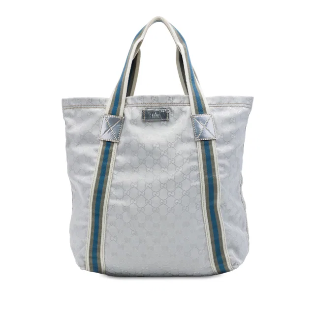 Gray Gucci GG Canvas Web Tote in Grey Canvas from Designer Revival