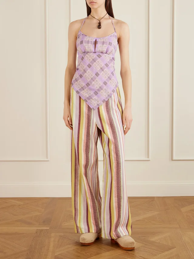 ANNA SUI Apron checked printed cotton-voile halterneck top in Purple, photo 2 of 2 from NET-A-PORTER (Canada)