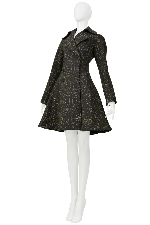 Alaïa Black Coat With Metallic Gold Embroidery in Black Cashmere from Resurrection Vintage, photo 7 of 12
